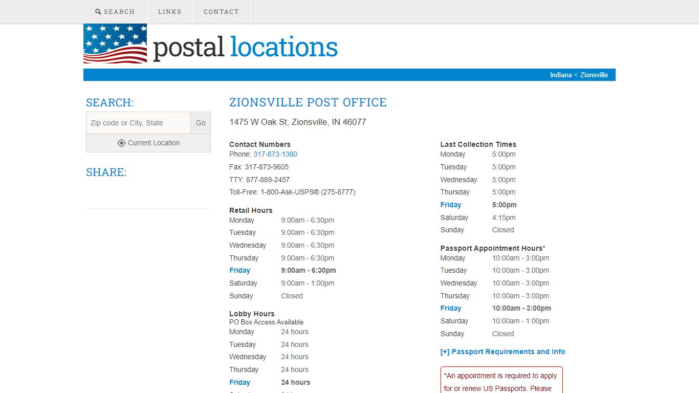 Post Office in Zionsville, IN - Hours and Location - Postal Locations